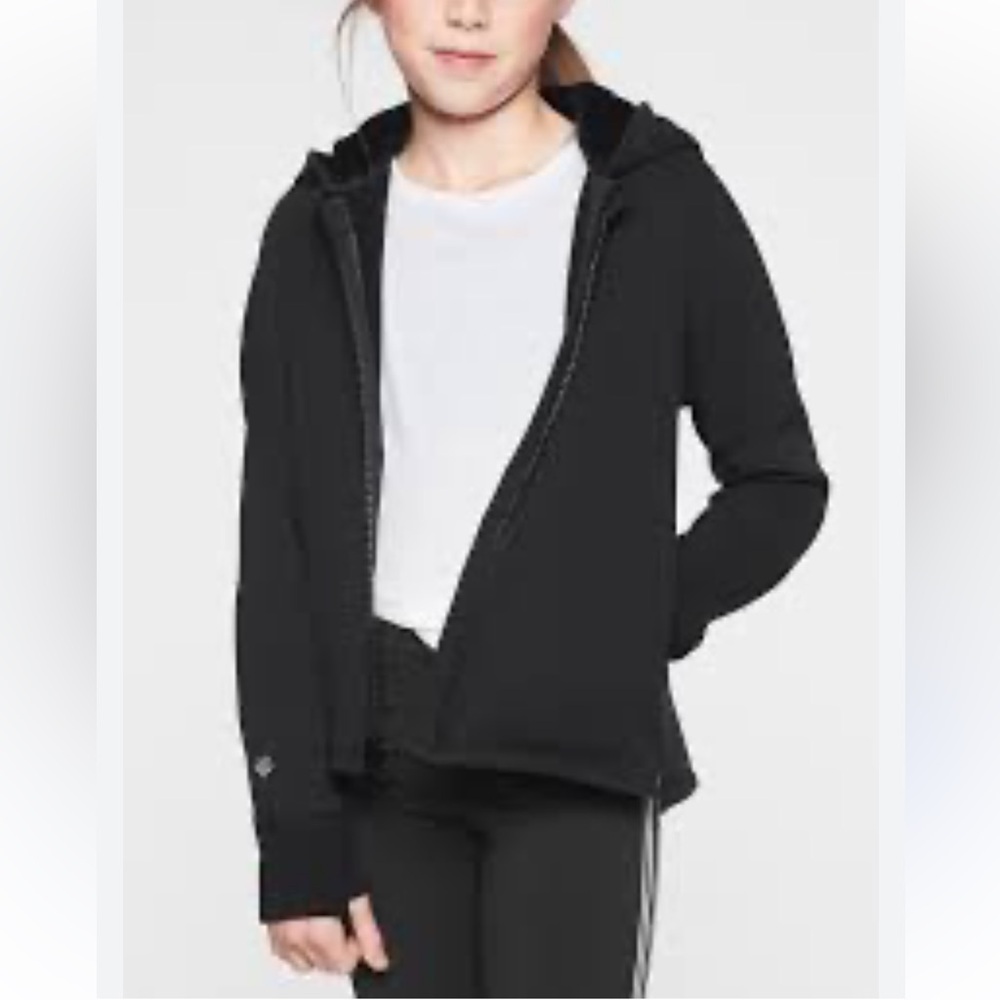 Athleta Girl Go Getter Full Zip Hoodie With Faux Fur Lined Hood Large / 12 Black